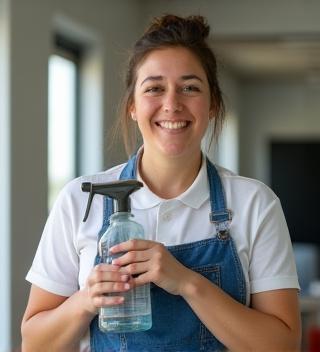 Founder of SparklePro Cleaners with cleaning equipment